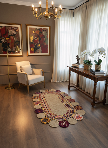 JÜT-C14 Elde Dokuma Doğal Jüt Hasır Halı