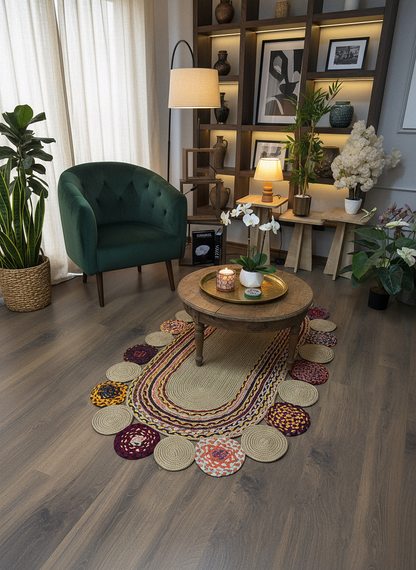 JÜT-C14 Elde Dokuma Doğal Jüt Hasır Halı