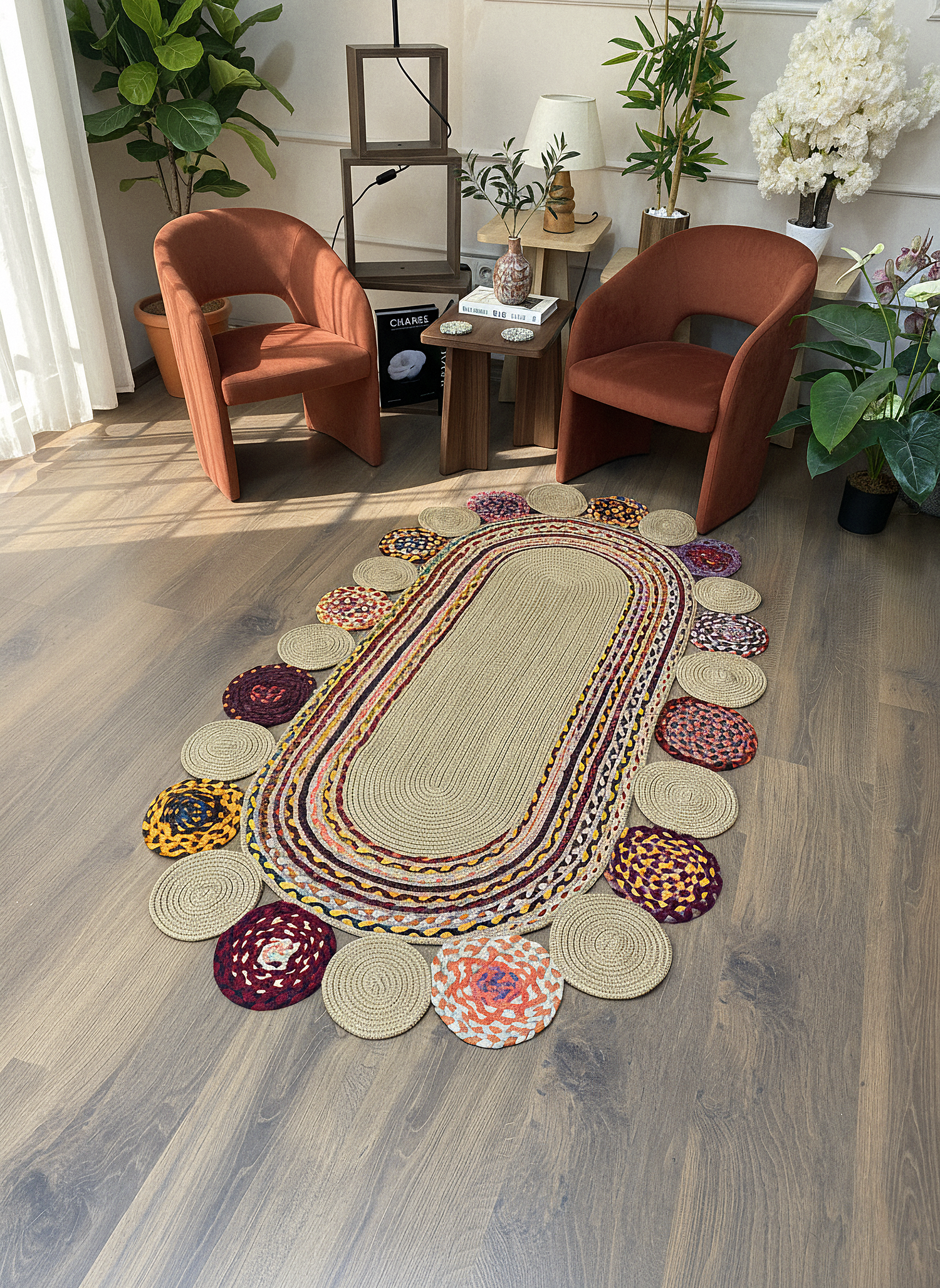 JÜT-C14 Elde Dokuma Doğal Jüt Hasır Halı