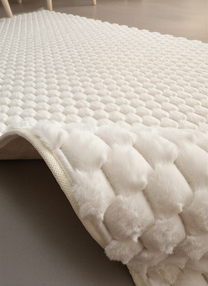 TAVŞAN PETEK KREM - Kaymaz Deri Taban Tavşan Shaggy Yatak Odası Oturma Odası Çocuk Odası Halısı