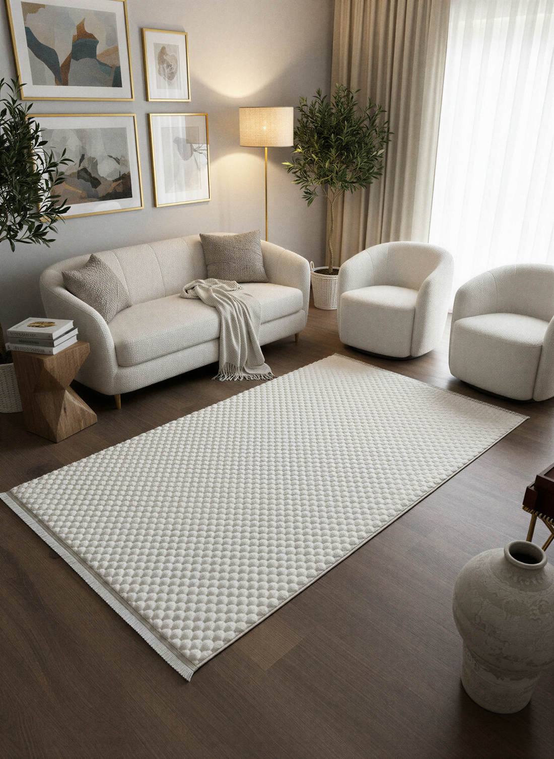 TAVŞAN PETEK KREM - Kaymaz Deri Taban Tavşan Shaggy Yatak Odası Oturma Odası Çocuk Odası Halısı