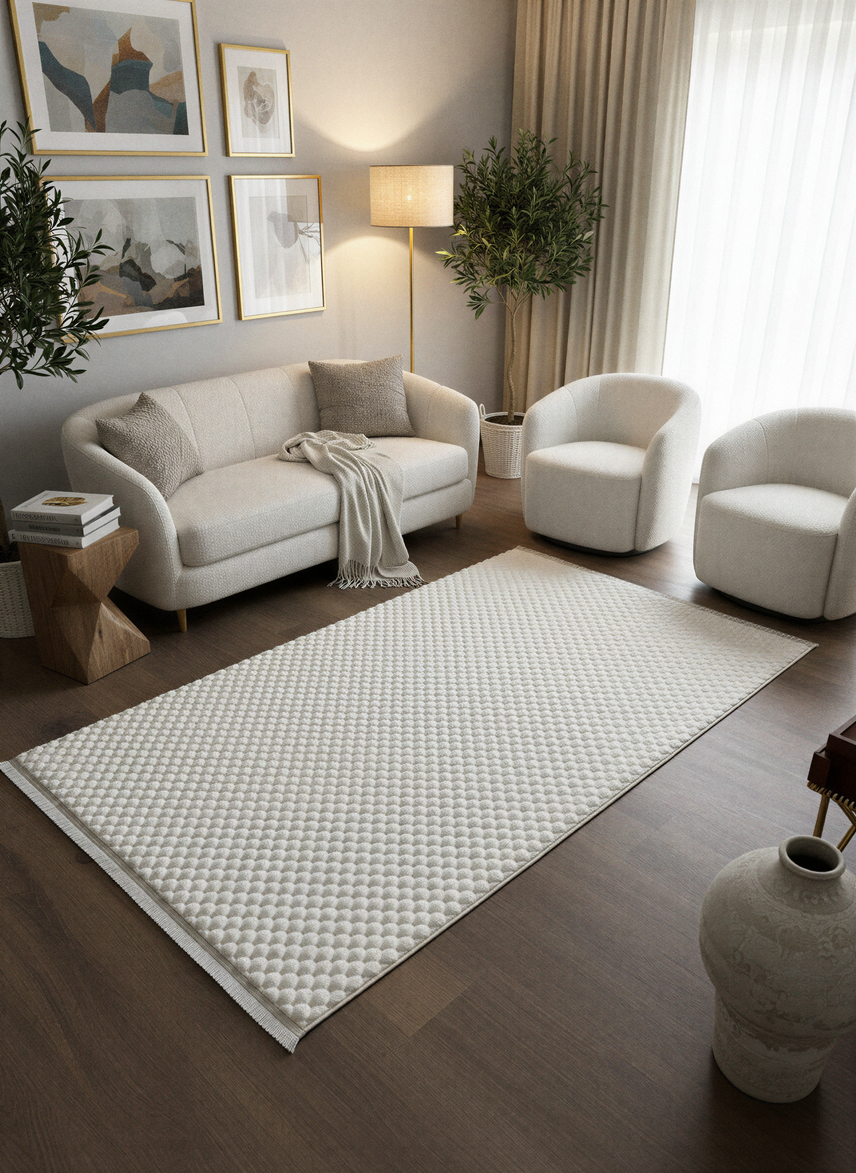 TAVŞAN PETEK KREM - Kaymaz Deri Taban Tavşan Shaggy Yatak Odası Oturma Odası Çocuk Odası Halısı