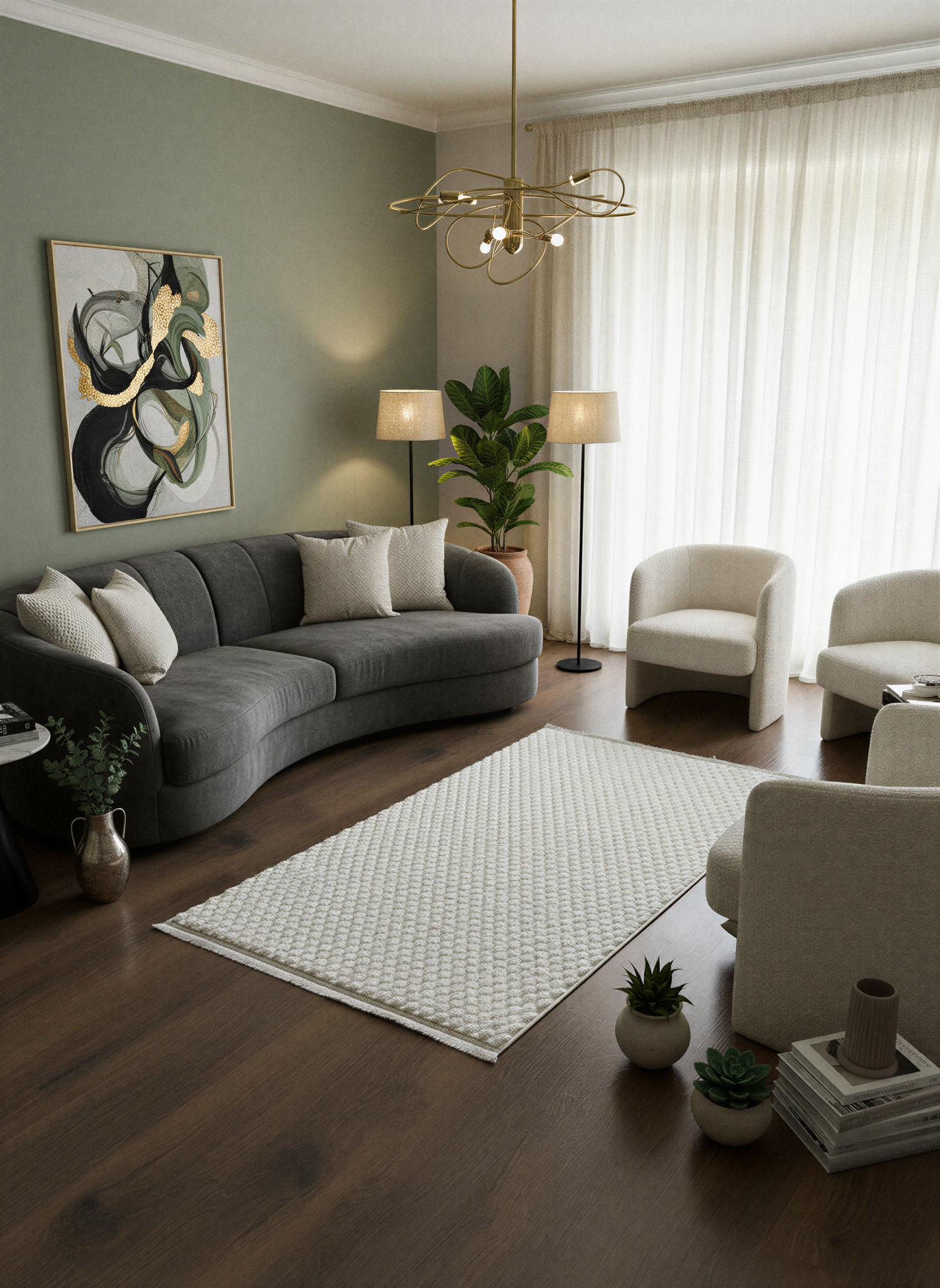 TAVŞAN PETEK KREM - Kaymaz Deri Taban Tavşan Shaggy Yatak Odası Oturma Odası Çocuk Odası Halısı