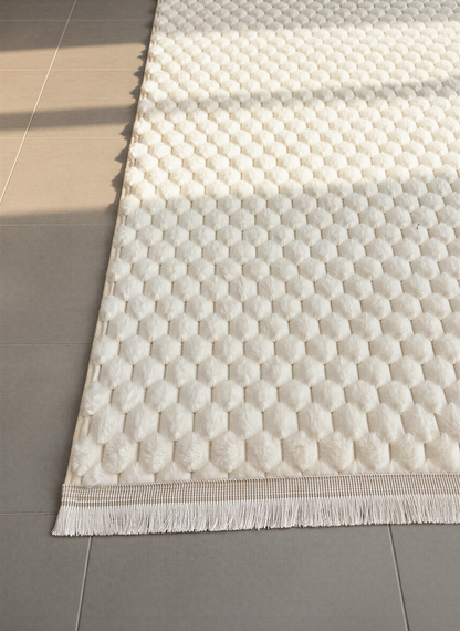 TAVŞAN PETEK KREM - Kaymaz Deri Taban Tavşan Shaggy Yatak Odası Oturma Odası Çocuk Odası Halısı