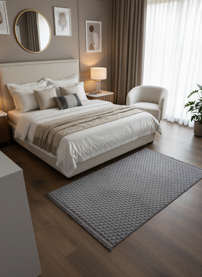 TAVŞAN PETEK  GRİ - Kaymaz Deri Taban Tavşan Shaggy Yatak Odası Oturma Odası Çocuk Odası Halısı