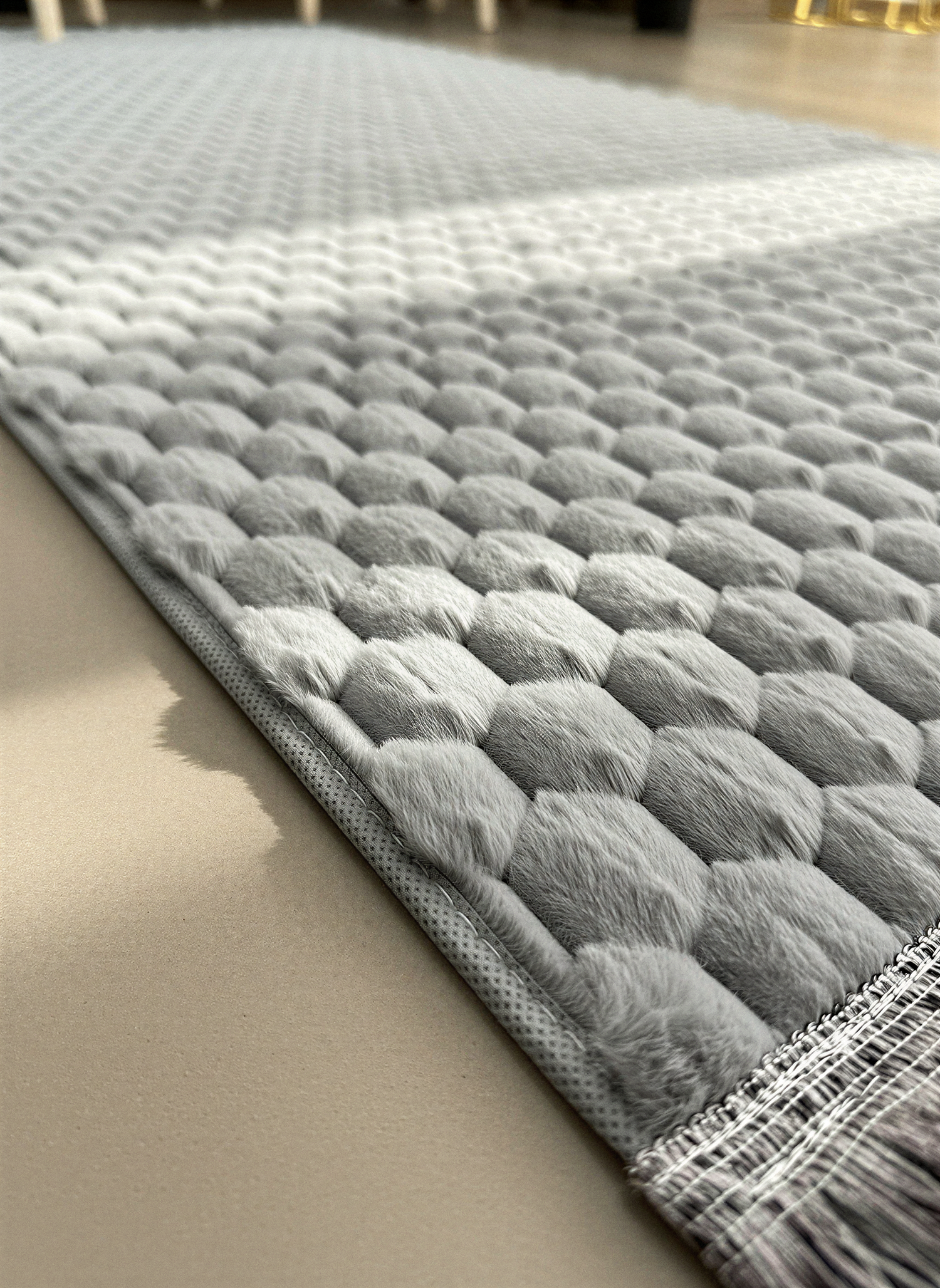 TAVŞAN PETEK  GRİ - Kaymaz Deri Taban Tavşan Shaggy Yatak Odası Oturma Odası Çocuk Odası Halısı