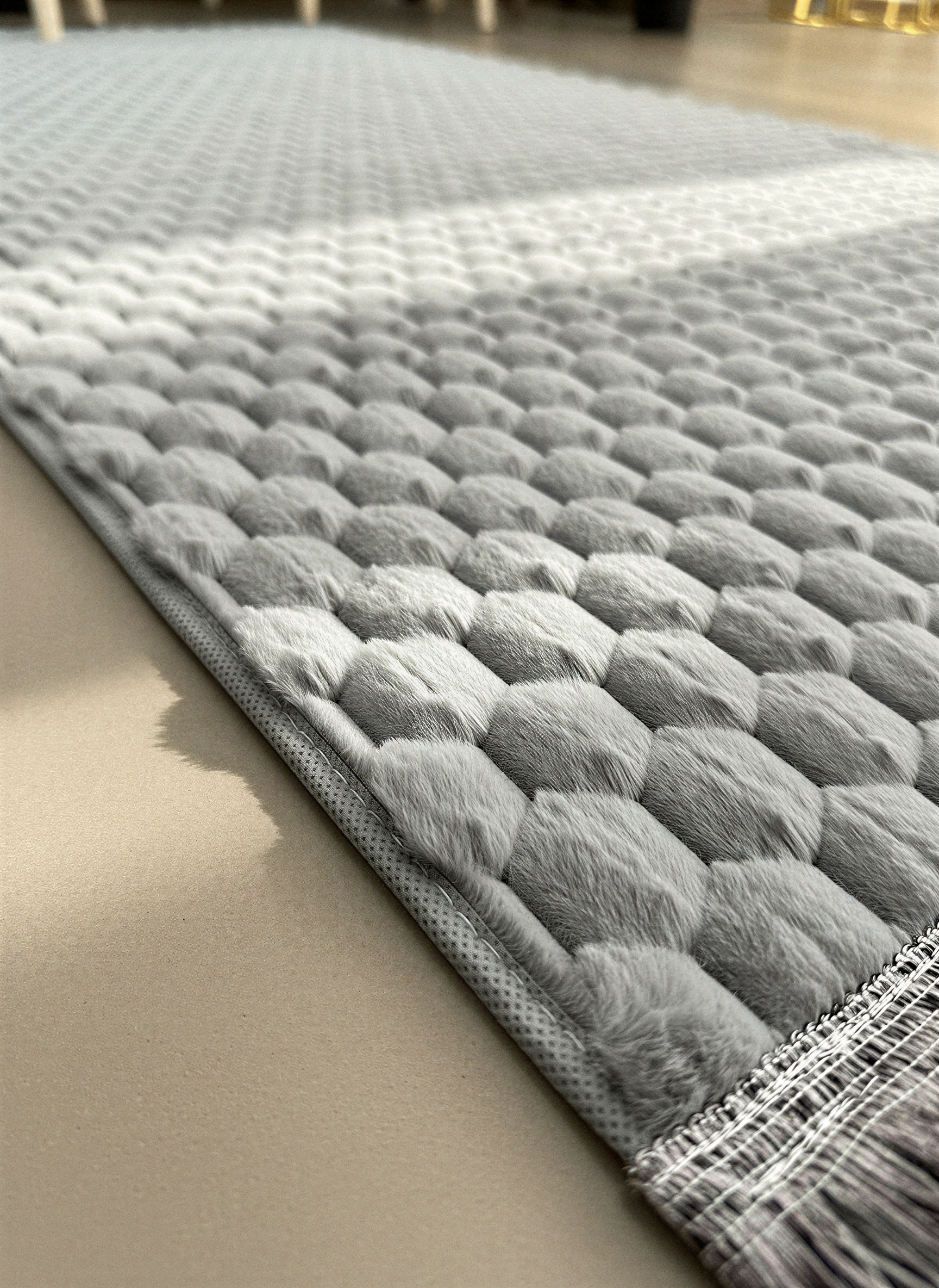 TAVŞAN PETEK  GRİ - Kaymaz Deri Taban Tavşan Shaggy Yatak Odası Oturma Odası Çocuk Odası Halısı