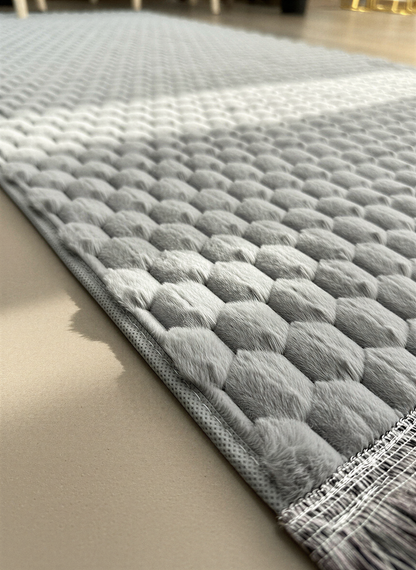 TAVŞAN PETEK  GRİ - Kaymaz Deri Taban Tavşan Shaggy Yatak Odası Oturma Odası Çocuk Odası Halısı