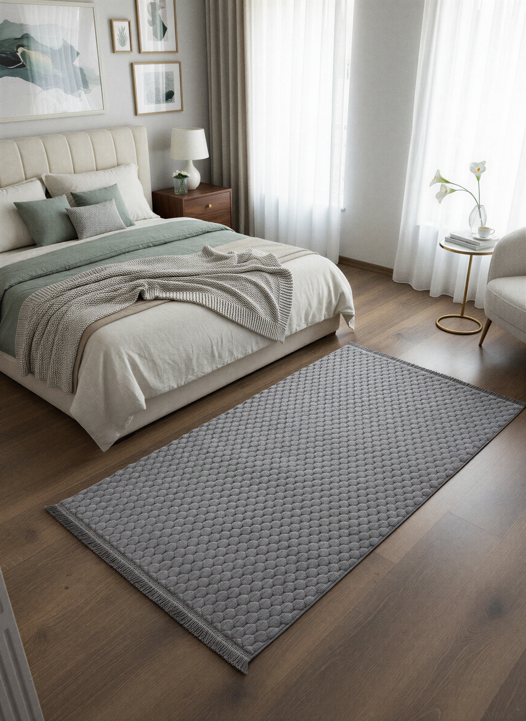 TAVŞAN PETEK  GRİ - Kaymaz Deri Taban Tavşan Shaggy Yatak Odası Oturma Odası Çocuk Odası Halısı