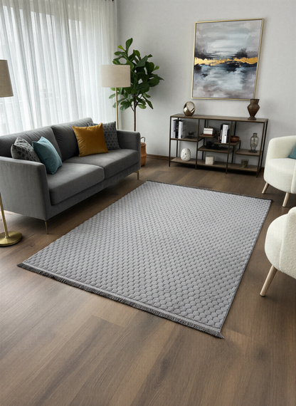 TAVŞAN PETEK  GRİ - Kaymaz Deri Taban Tavşan Shaggy Yatak Odası Oturma Odası Çocuk Odası Halısı