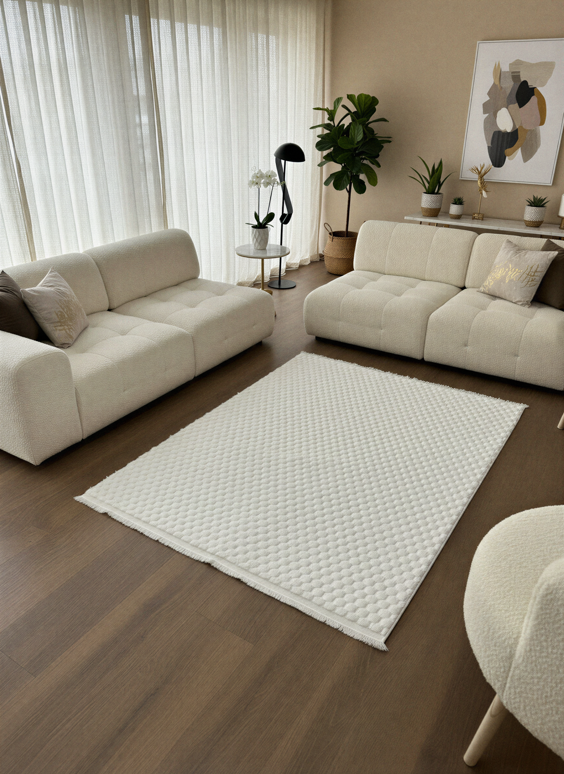 TAVŞAN PETEK BEYAZ - Kaymaz Deri Taban Tavşan Shaggy Yatak Odası Oturma Odası Çocuk Odası Halısı