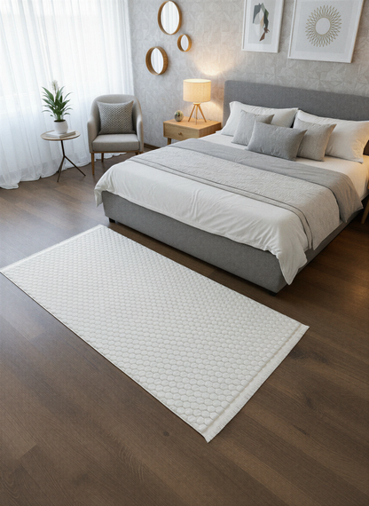 TAVŞAN PETEK BEYAZ - Kaymaz Deri Taban Tavşan Shaggy Yatak Odası Oturma Odası Çocuk Odası Halısı