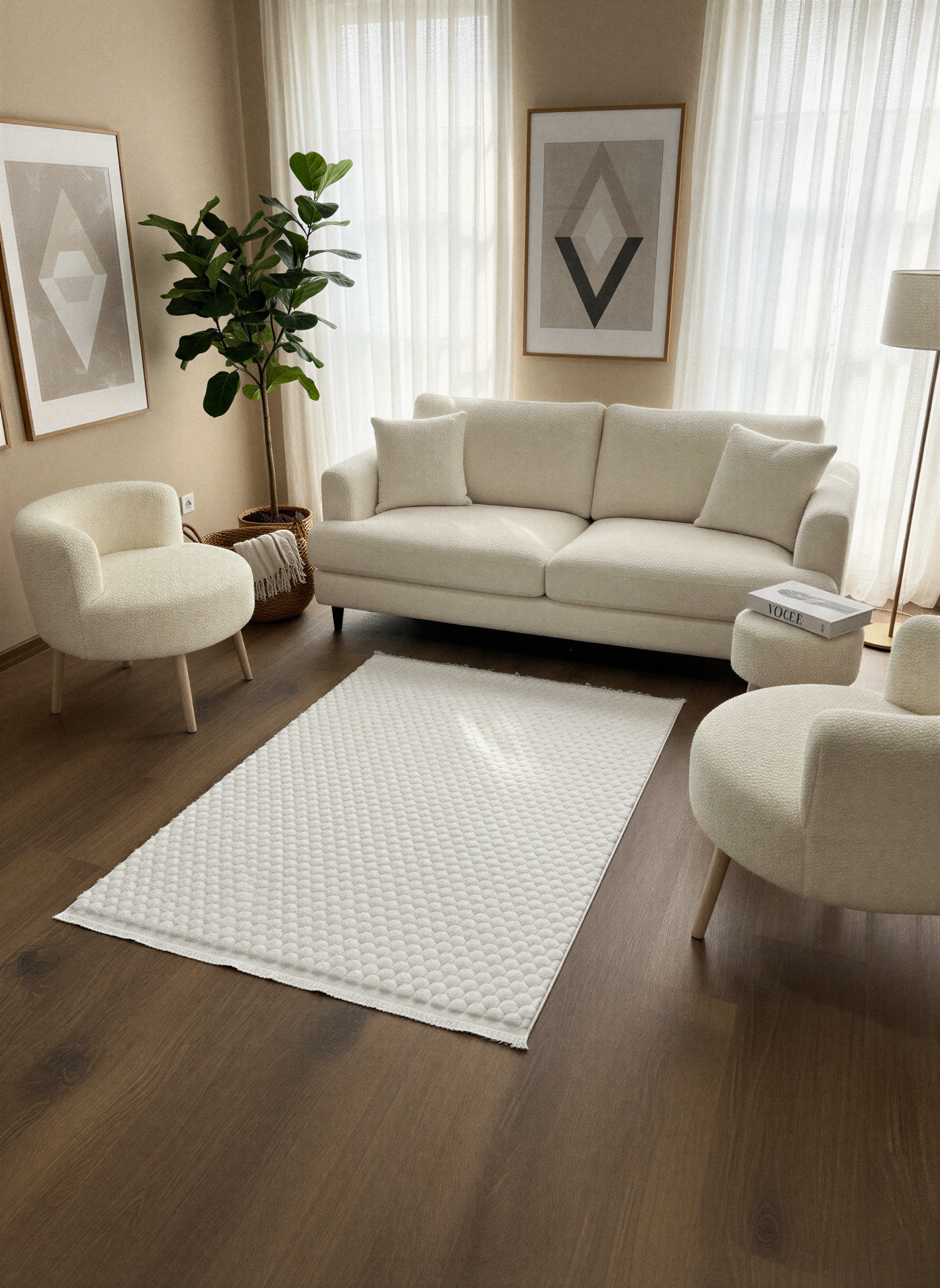 TAVŞAN PETEK BEYAZ - Kaymaz Deri Taban Tavşan Shaggy Yatak Odası Oturma Odası Çocuk Odası Halısı