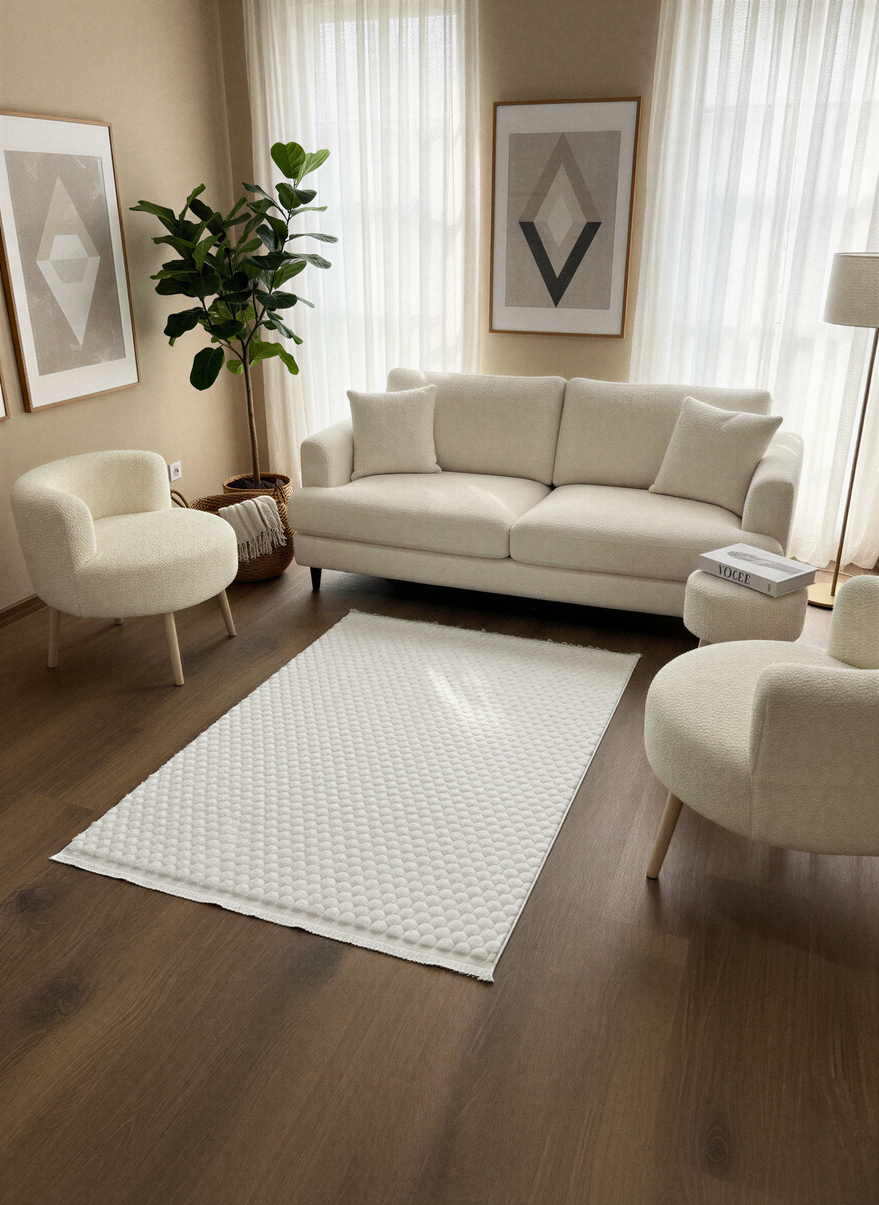 TAVŞAN PETEK BEYAZ - Kaymaz Deri Taban Tavşan Shaggy Yatak Odası Oturma Odası Çocuk Odası Halısı