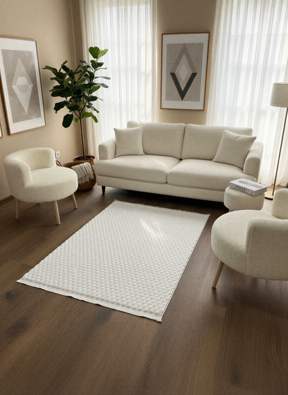 TAVŞAN PETEK BEYAZ - Kaymaz Deri Taban Tavşan Shaggy Yatak Odası Oturma Odası Çocuk Odası Halısı