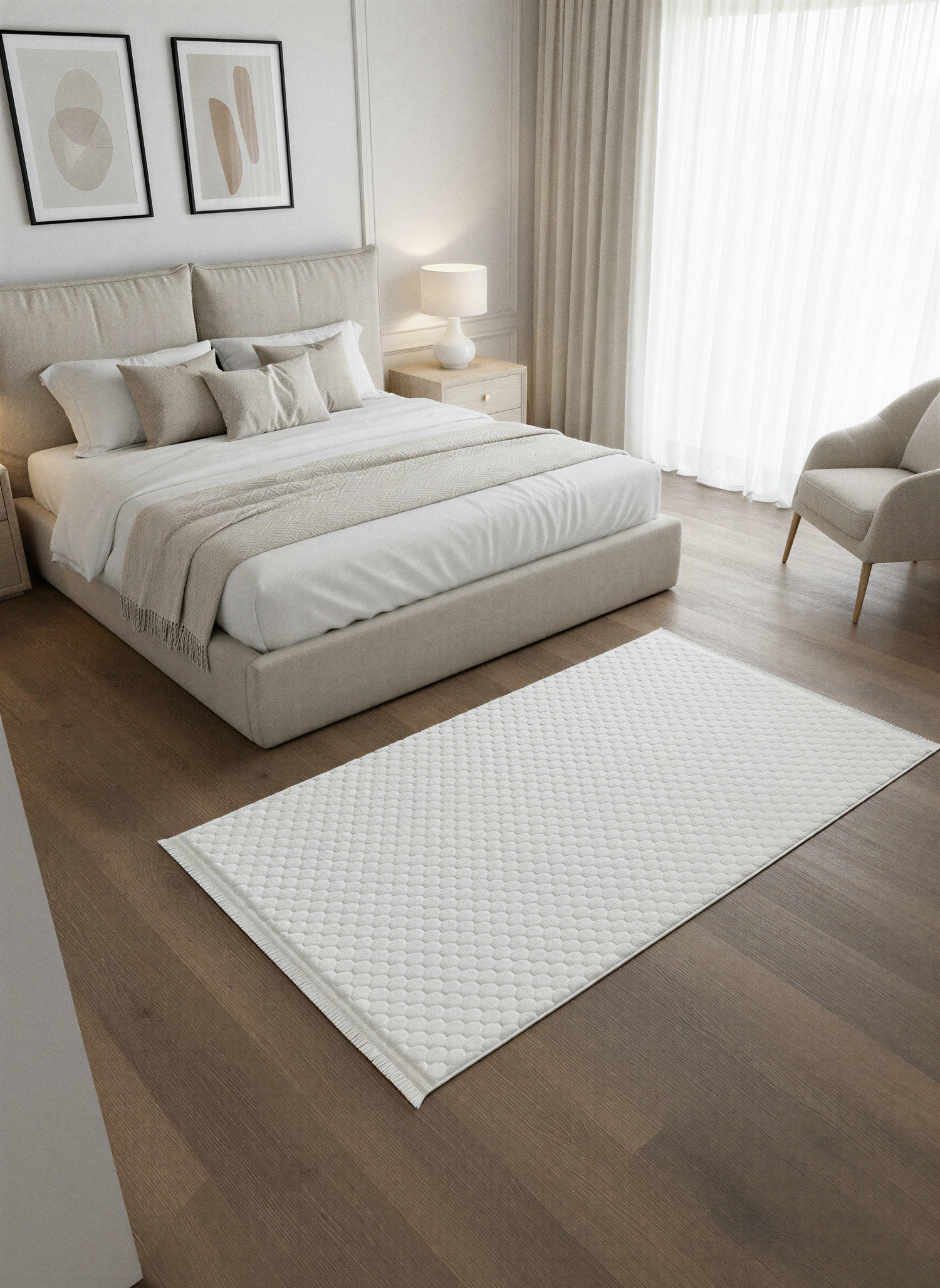 TAVŞAN PETEK BEYAZ - Kaymaz Deri Taban Tavşan Shaggy Yatak Odası Oturma Odası Çocuk Odası Halısı