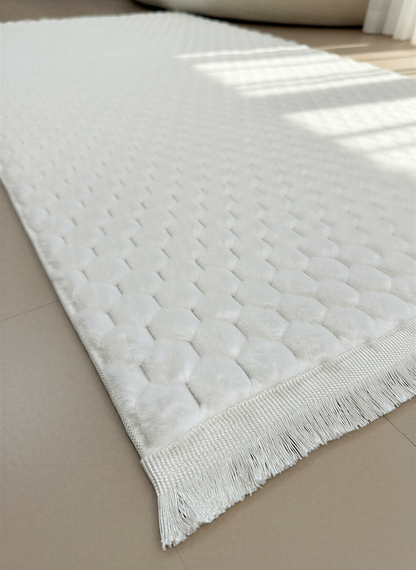 TAVŞAN PETEK BEYAZ - Kaymaz Deri Taban Tavşan Shaggy Yatak Odası Oturma Odası Çocuk Odası Halısı