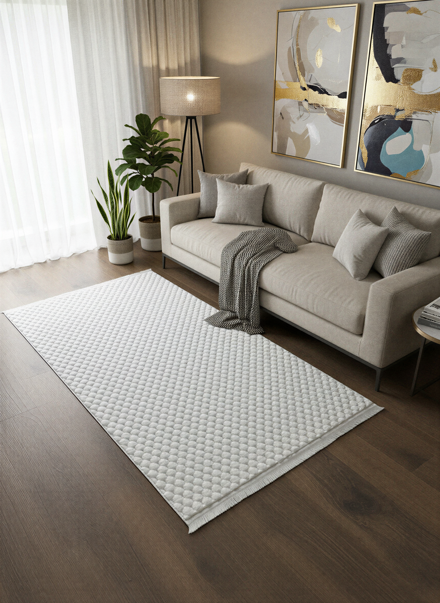 TAVŞAN PETEK BEYAZ - Kaymaz Deri Taban Tavşan Shaggy Yatak Odası Oturma Odası Çocuk Odası Halısı