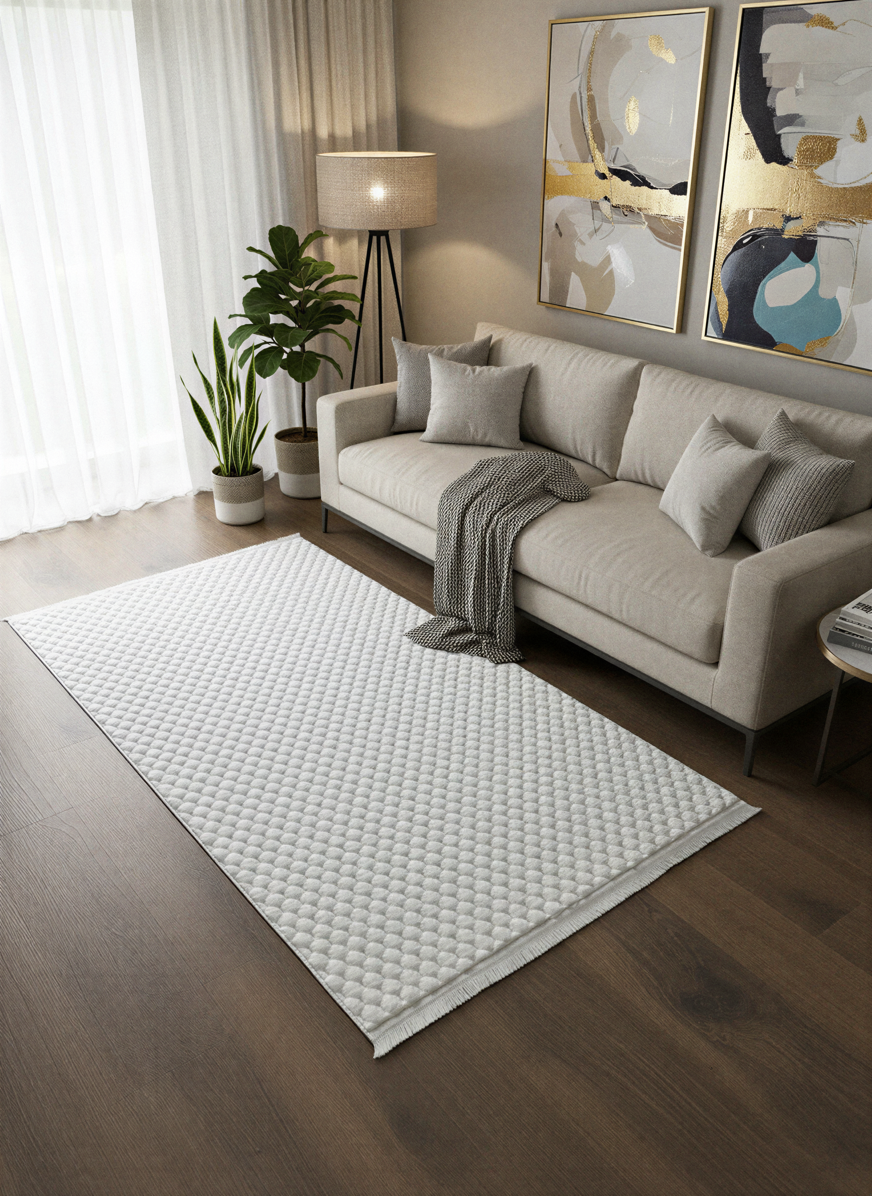 TAVŞAN PETEK BEYAZ - Kaymaz Deri Taban Tavşan Shaggy Yatak Odası Oturma Odası Çocuk Odası Halısı