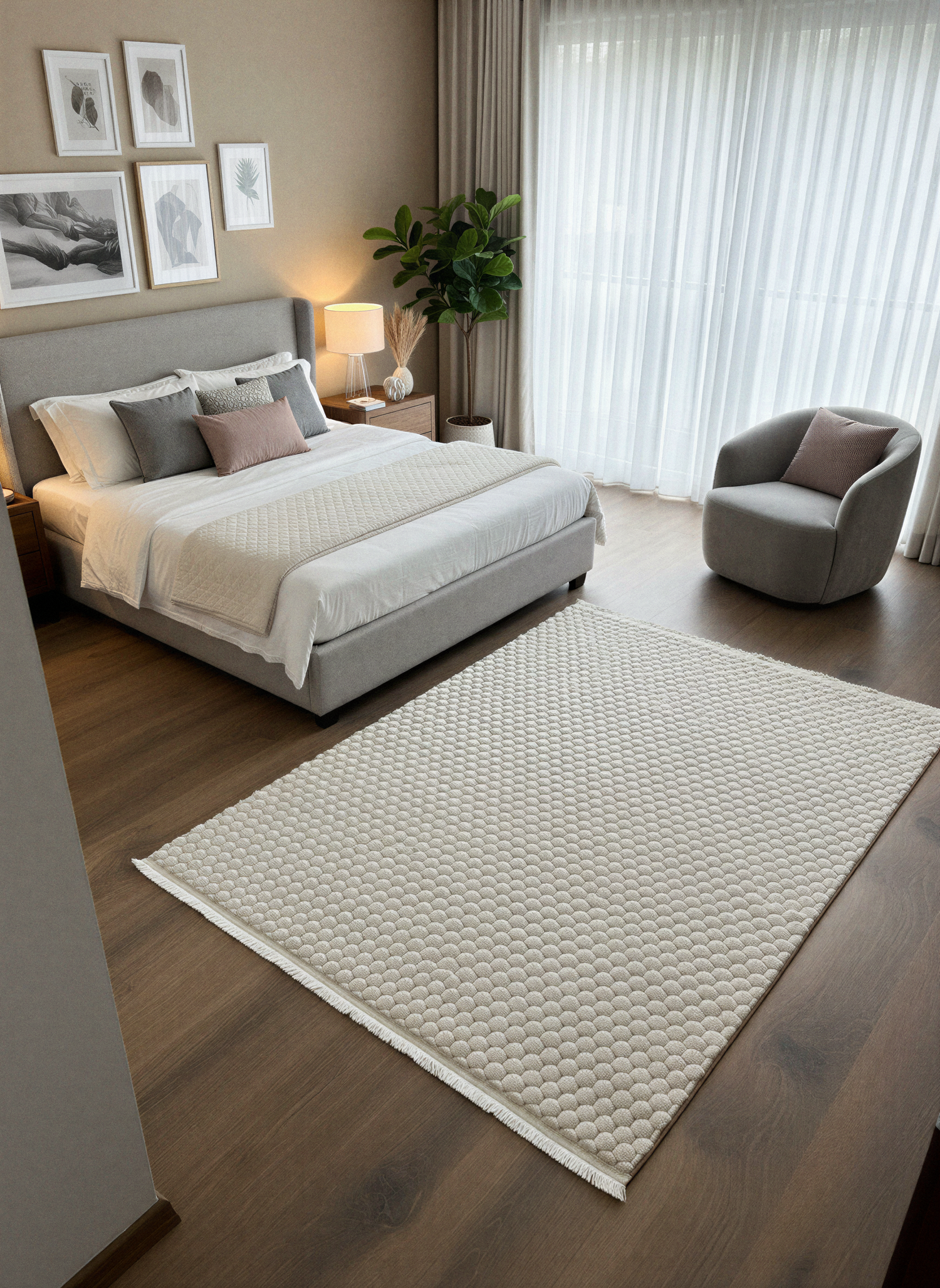 TAVŞAN PETEK BEJ - Kaymaz Deri Taban Tavşan Shaggy Yatak Odası Oturma Odası Çocuk Odası Halısı