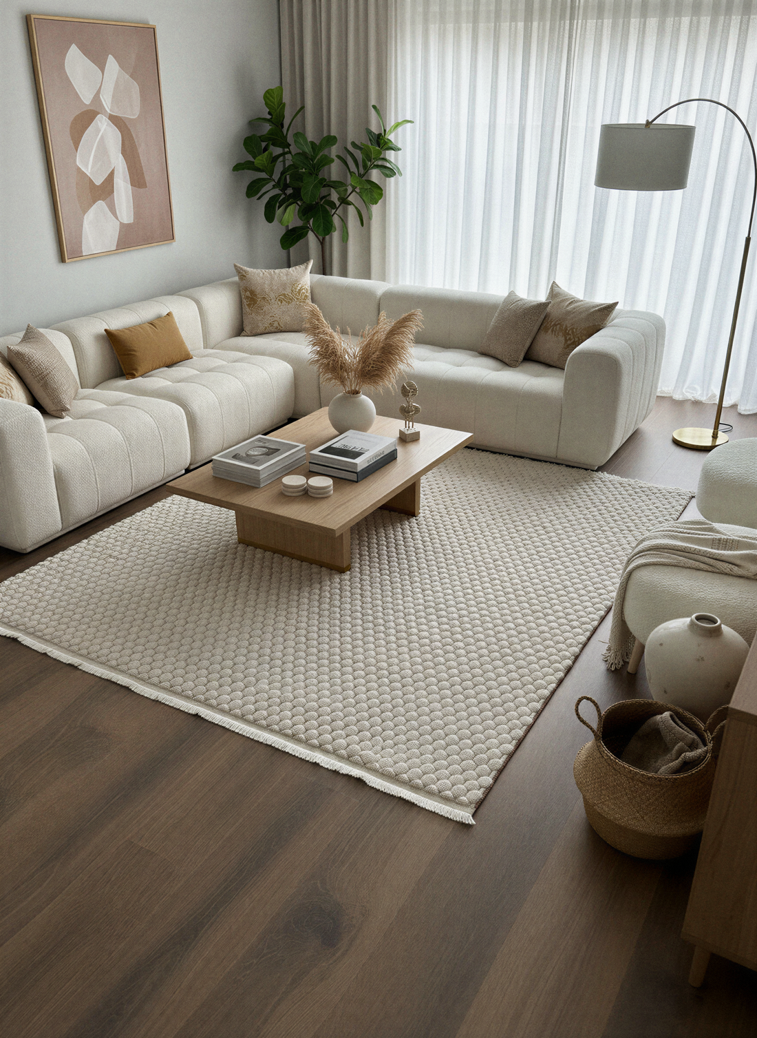 TAVŞAN PETEK BEJ - Kaymaz Deri Taban Tavşan Shaggy Yatak Odası Oturma Odası Çocuk Odası Halısı