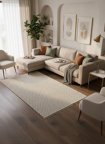 TAVŞAN PETEK BEJ - Kaymaz Deri Taban Tavşan Shaggy Yatak Odası Oturma Odası Çocuk Odası Halısı