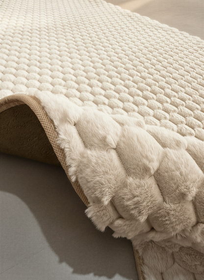 TAVŞAN PETEK BEJ - Kaymaz Deri Taban Tavşan Shaggy Yatak Odası Oturma Odası Çocuk Odası Halısı