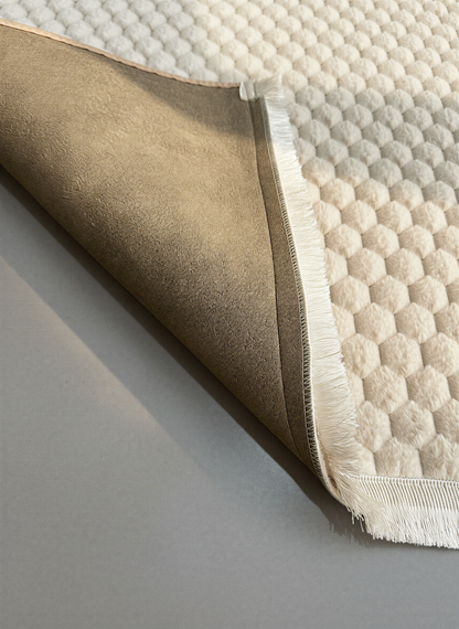 TAVŞAN PETEK BEJ - Kaymaz Deri Taban Tavşan Shaggy Yatak Odası Oturma Odası Çocuk Odası Halısı