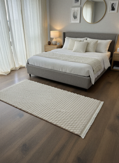 TAVŞAN PETEK BEJ - Kaymaz Deri Taban Tavşan Shaggy Yatak Odası Oturma Odası Çocuk Odası Halısı