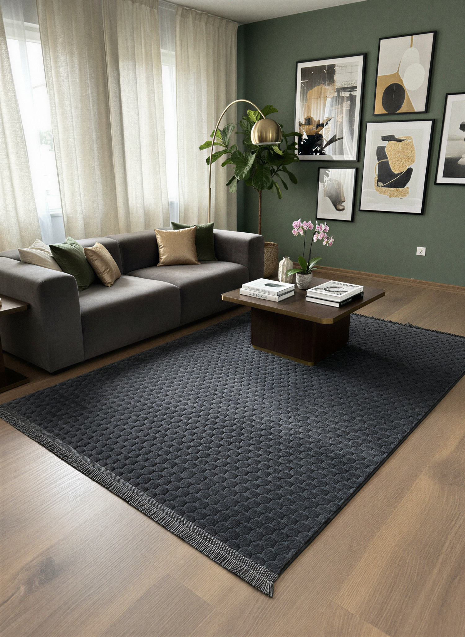 TAVŞAN PETEK ANTRASİT - Kaymaz Deri Taban Tavşan Shaggy Yatak Odası Oturma Odası Çocuk Odası Halısı