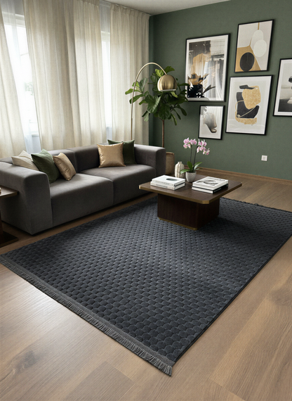 TAVŞAN PETEK ANTRASİT - Kaymaz Deri Taban Tavşan Shaggy Yatak Odası Oturma Odası Çocuk Odası Halısı