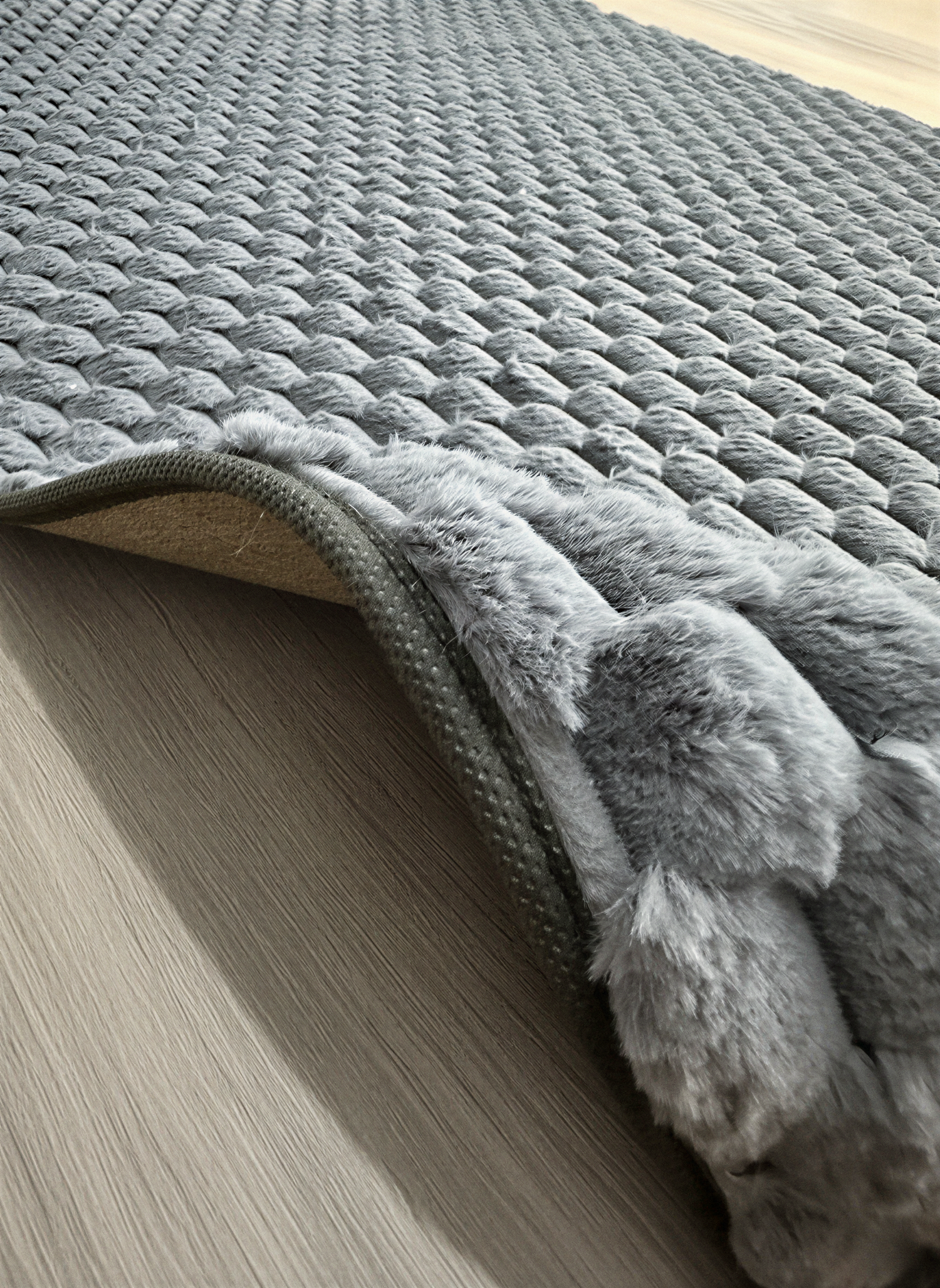 TAVŞAN PETEK ANTRASİT - Kaymaz Deri Taban Tavşan Shaggy Yatak Odası Oturma Odası Çocuk Odası Halısı