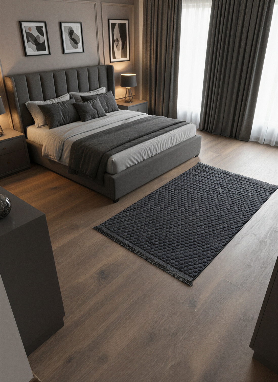 TAVŞAN PETEK ANTRASİT - Kaymaz Deri Taban Tavşan Shaggy Yatak Odası Oturma Odası Çocuk Odası Halısı