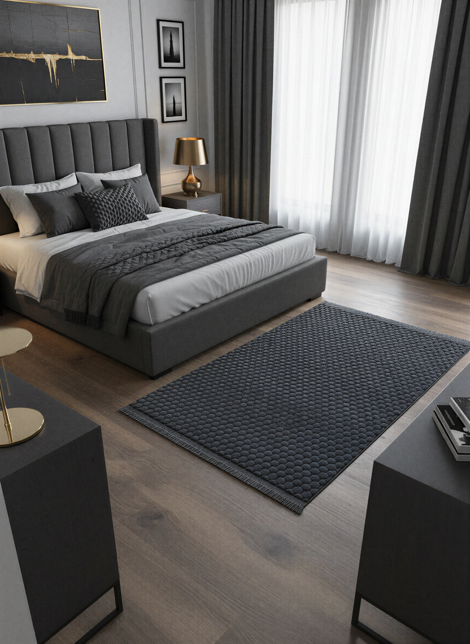 TAVŞAN PETEK ANTRASİT - Kaymaz Deri Taban Tavşan Shaggy Yatak Odası Oturma Odası Çocuk Odası Halısı