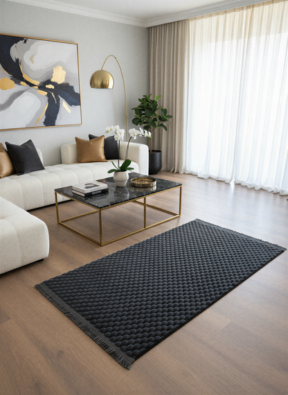 TAVŞAN PETEK ANTRASİT - Kaymaz Deri Taban Tavşan Shaggy Yatak Odası Oturma Odası Çocuk Odası Halısı