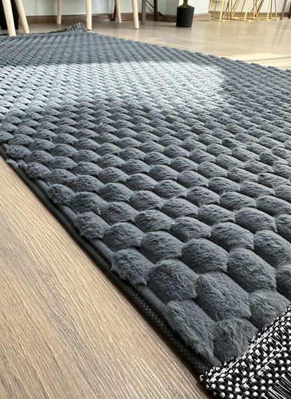 TAVŞAN PETEK ANTRASİT - Kaymaz Deri Taban Tavşan Shaggy Yatak Odası Oturma Odası Çocuk Odası Halısı