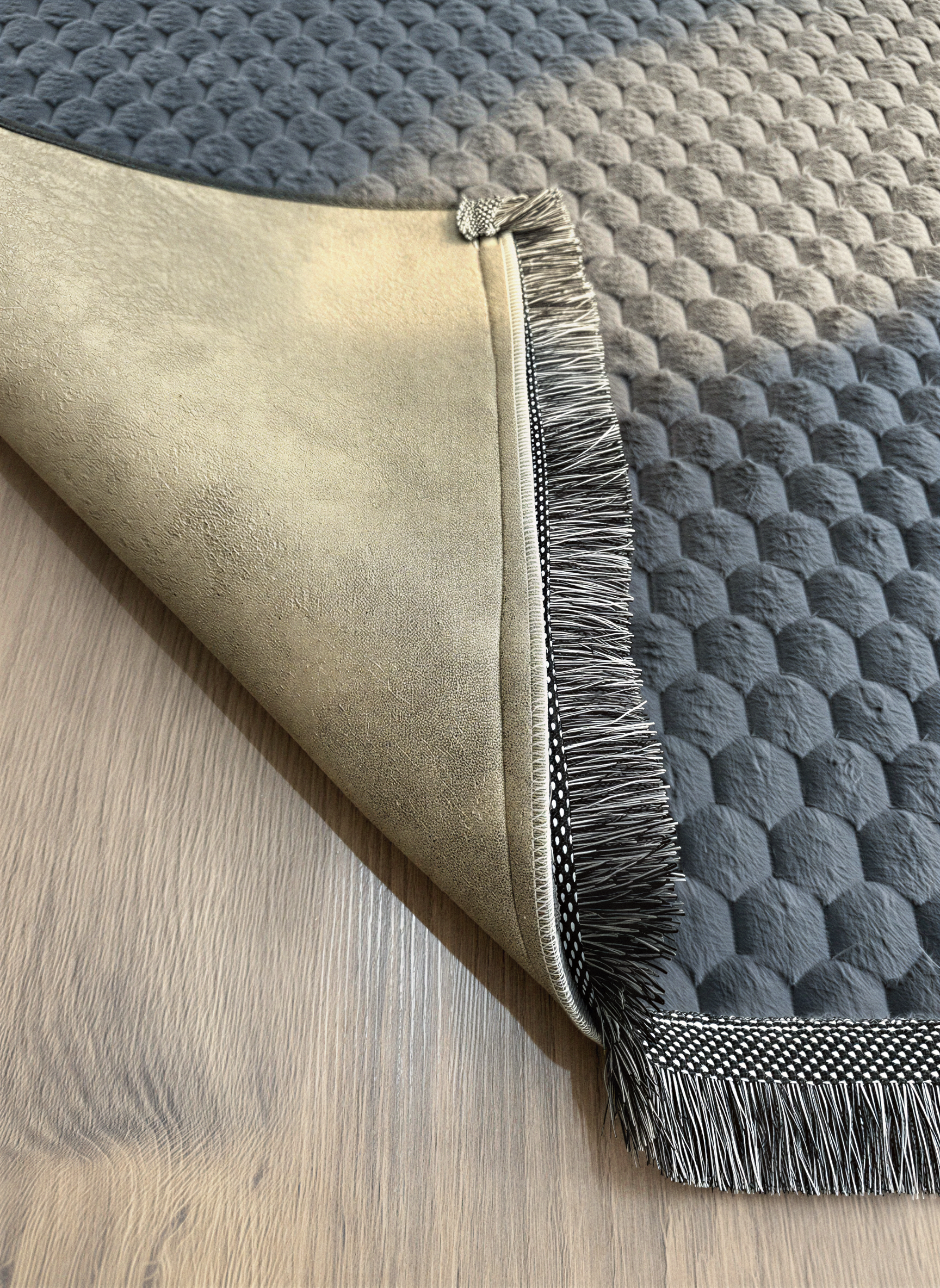 TAVŞAN PETEK ANTRASİT - Kaymaz Deri Taban Tavşan Shaggy Yatak Odası Oturma Odası Çocuk Odası Halısı