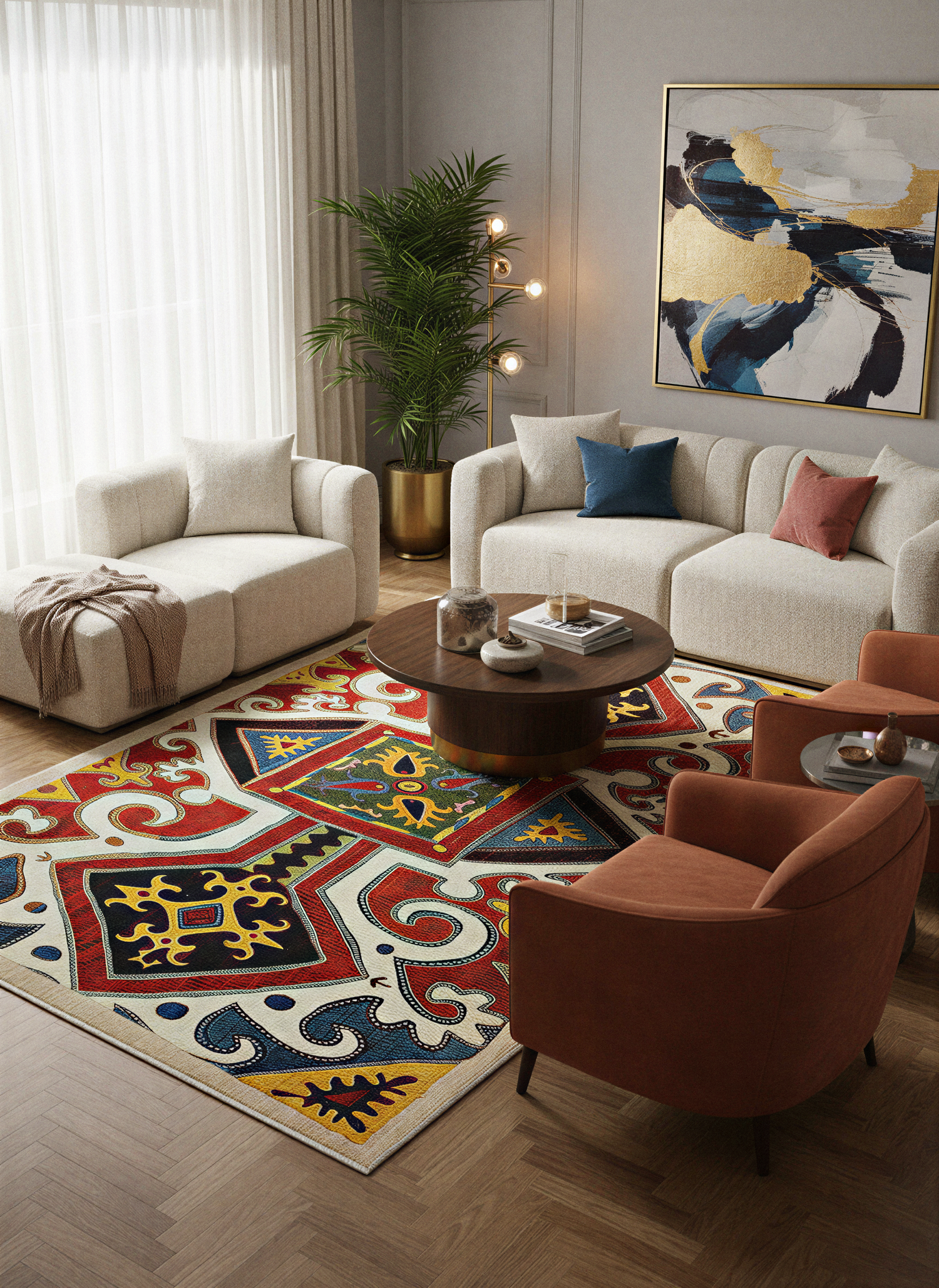 Arte HD023 Etnik Desenli Klasik Dekoratif Dokuma Halı