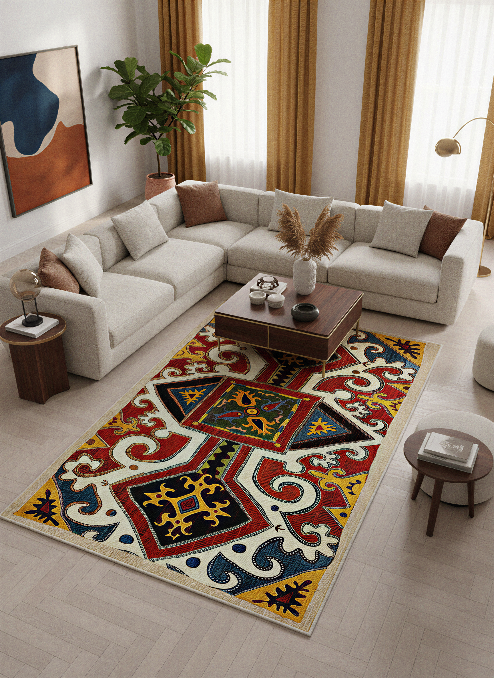 Arte HD023 Etnik Desenli Klasik Dekoratif Dokuma Halı