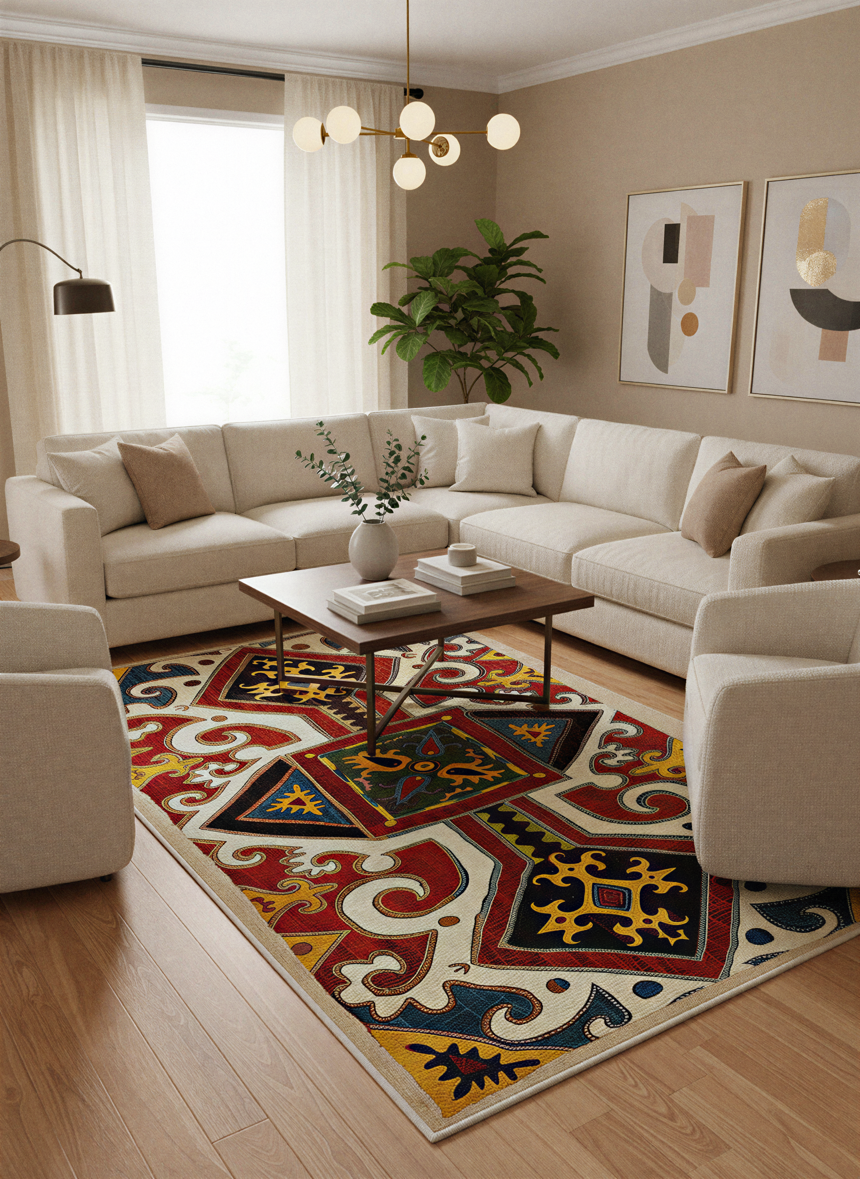 Arte HD023 Etnik Desenli Klasik Dekoratif Dokuma Halı