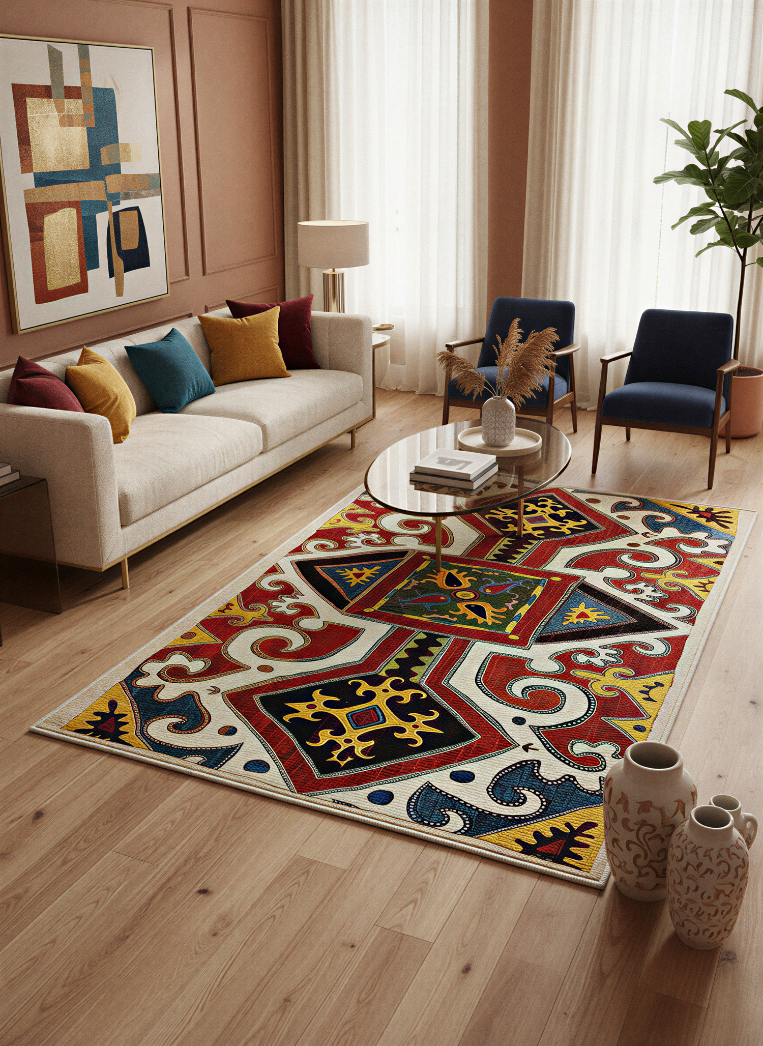 Arte HD023 Etnik Desenli Klasik Dekoratif Dokuma Halı