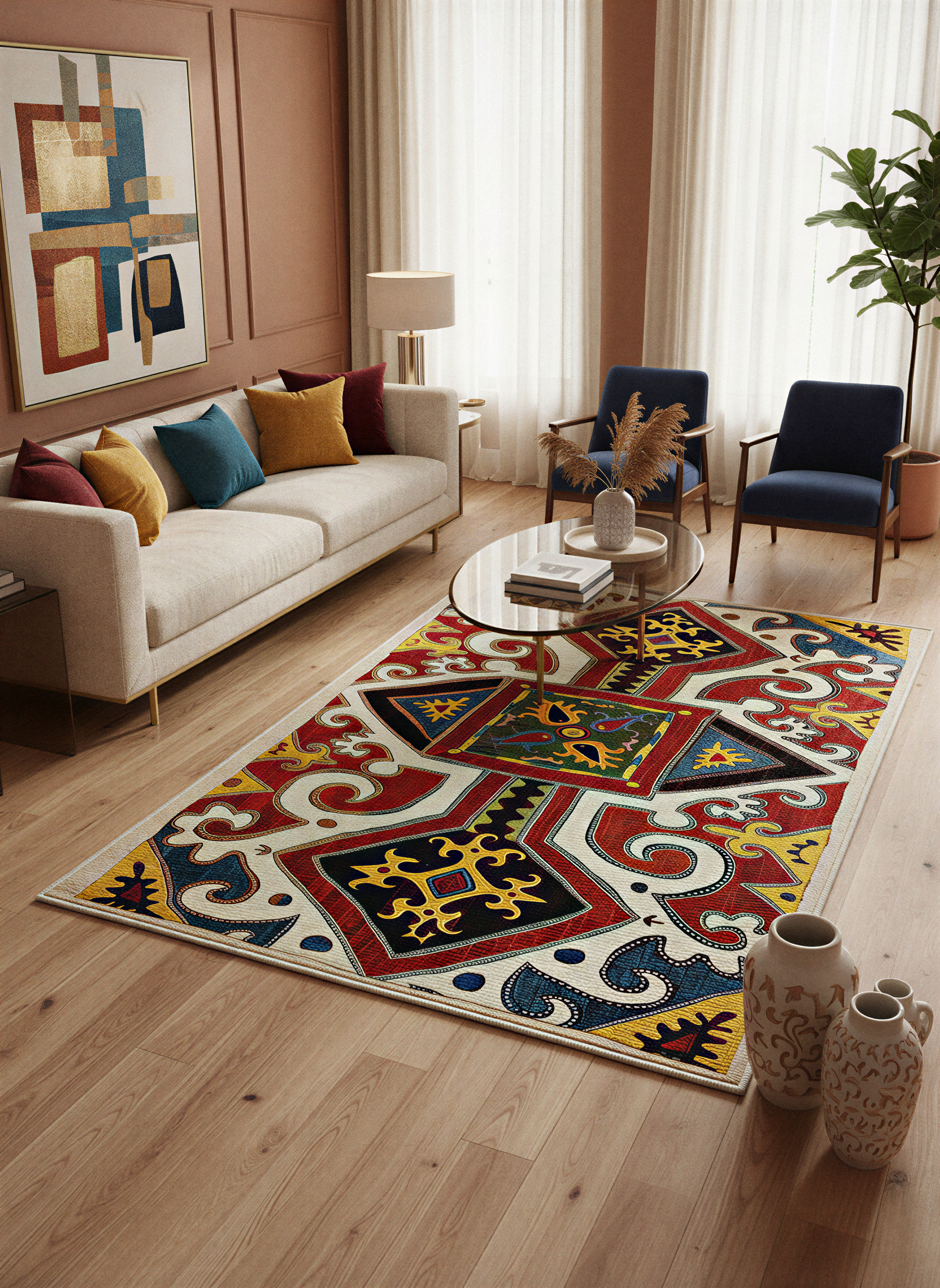 Arte HD023 Etnik Desenli Klasik Dekoratif Dokuma Halı