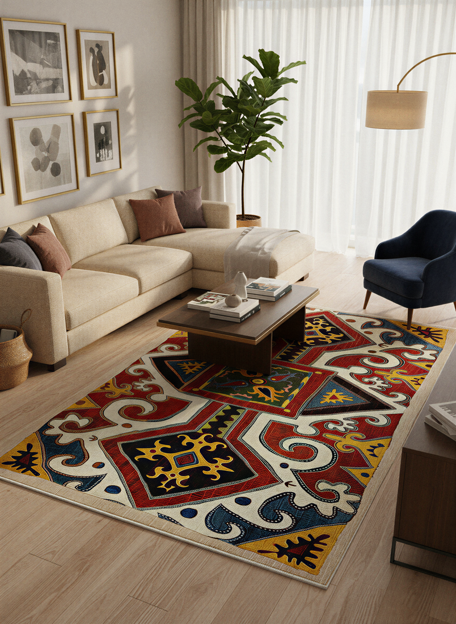 Arte HD023 Etnik Desenli Klasik Dekoratif Dokuma Halı