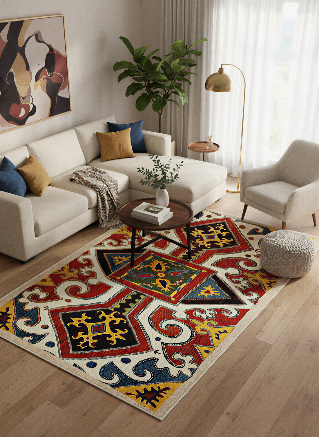 Arte HD023 Etnik Desenli Klasik Dekoratif Dokuma Halı