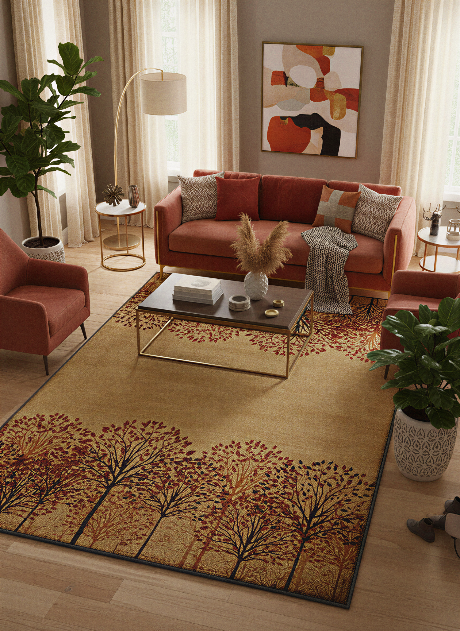 Arte HD024 Ağaç Desenli Modern Dekoratif Dokuma Halı