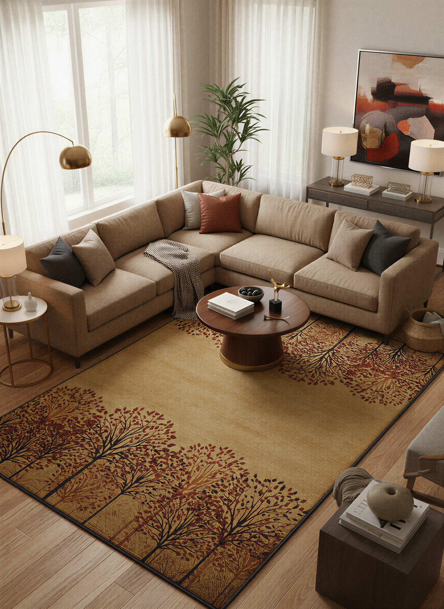 Arte HD024 Ağaç Desenli Modern Dekoratif Dokuma Halı