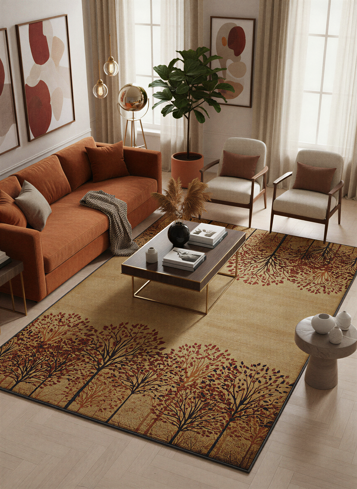 Arte HD024 Ağaç Desenli Modern Dekoratif Dokuma Halı