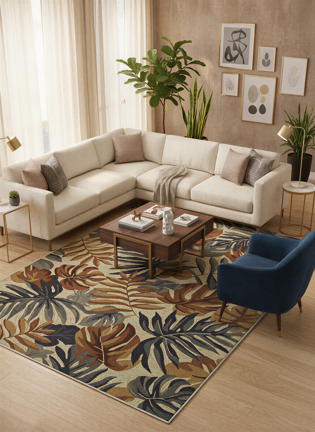 Arte HD027 Yaprak Ağaç Figürlü Modern Dekoratif Dokuma Halı