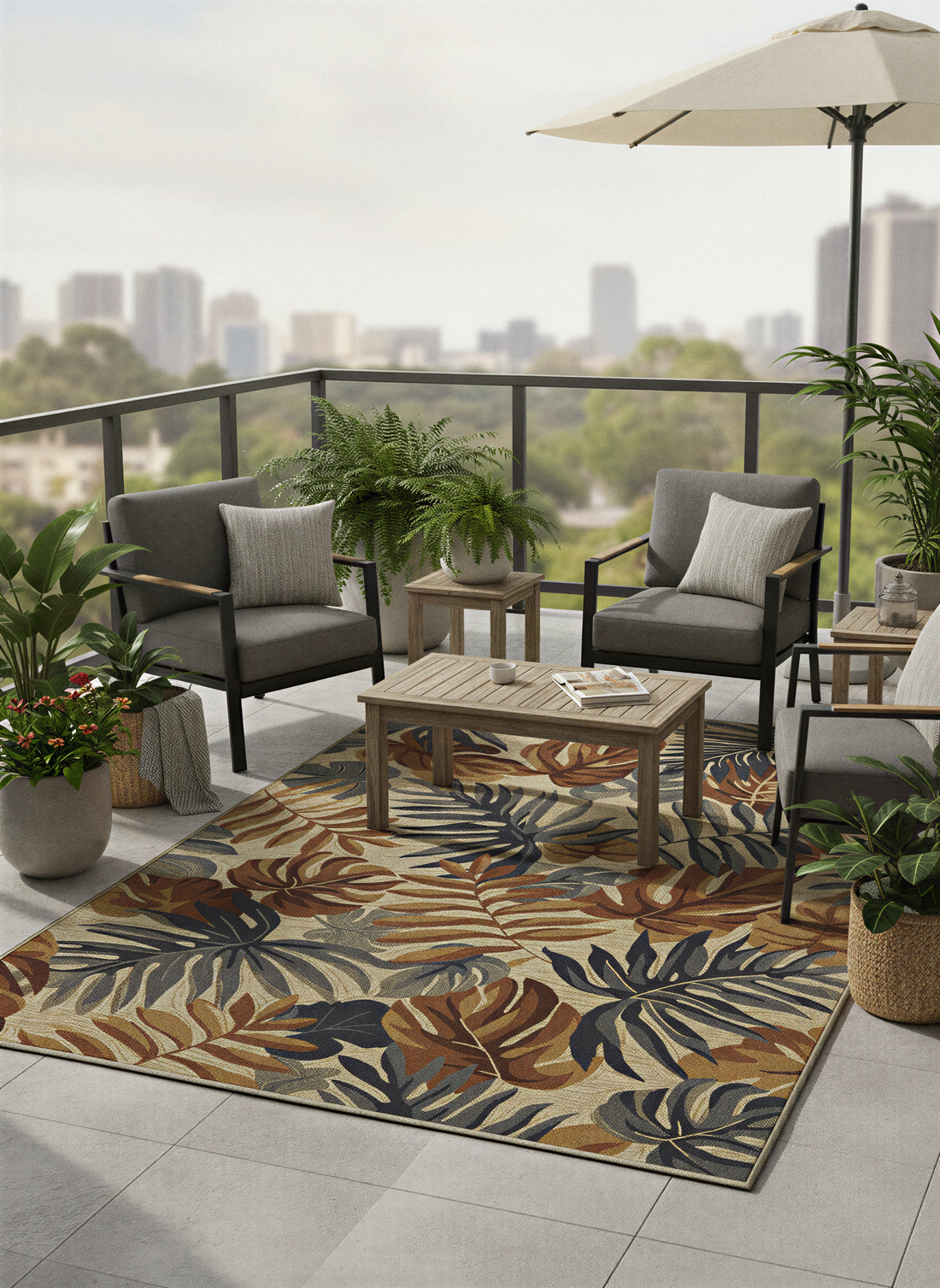 Arte HD027 Yaprak Ağaç Figürlü Modern Dekoratif Dokuma Halı