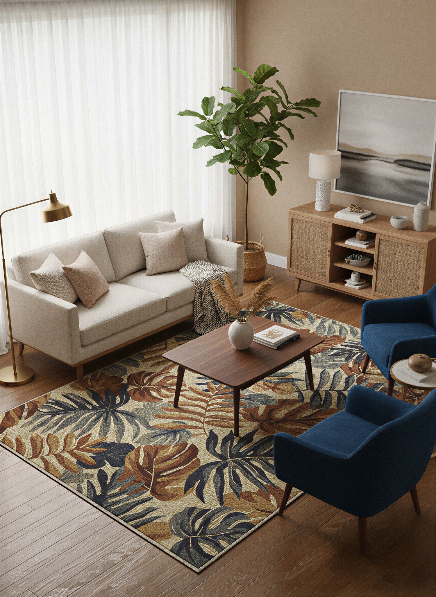 Arte HD027 Yaprak Ağaç Figürlü Modern Dekoratif Dokuma Halı